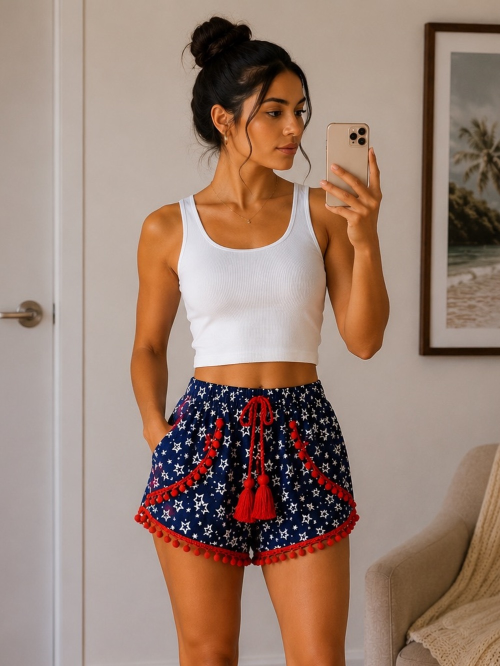 Boutique NWT Star Print Pom Pom Shorts / July 4th World Cup / Size Small